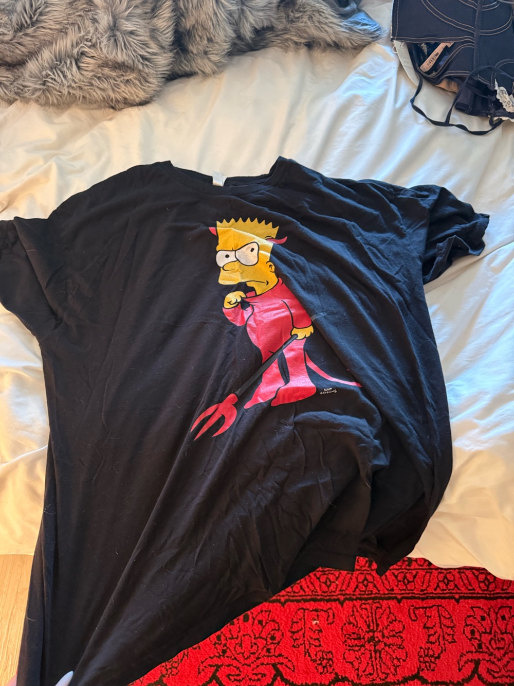 Black Graphic Tee with Red & Yellow Cartoon Print